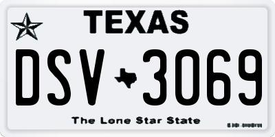 TX license plate DSV3069