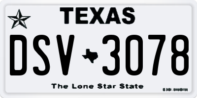 TX license plate DSV3078