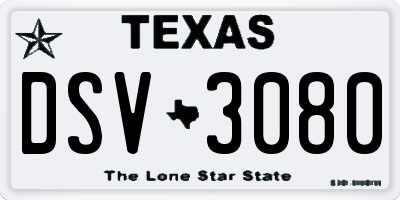 TX license plate DSV3080