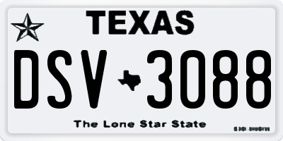 TX license plate DSV3088