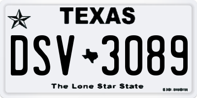 TX license plate DSV3089