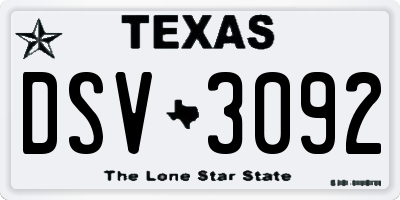 TX license plate DSV3092