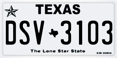 TX license plate DSV3103
