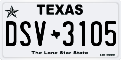 TX license plate DSV3105