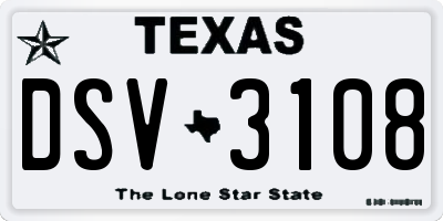 TX license plate DSV3108
