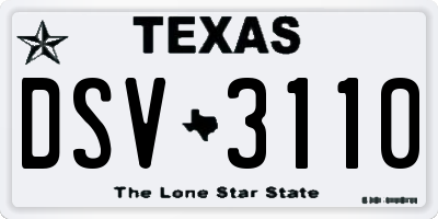 TX license plate DSV3110