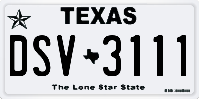 TX license plate DSV3111