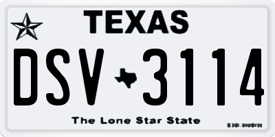 TX license plate DSV3114