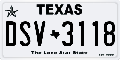 TX license plate DSV3118