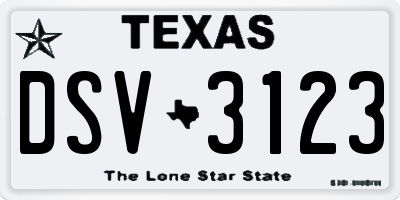 TX license plate DSV3123