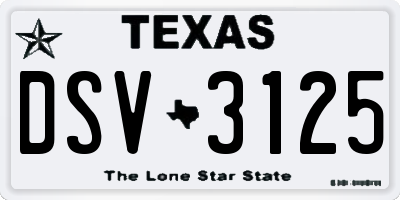 TX license plate DSV3125