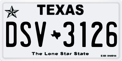TX license plate DSV3126