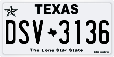 TX license plate DSV3136