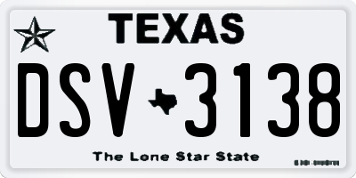 TX license plate DSV3138