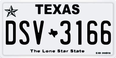 TX license plate DSV3166