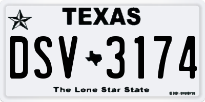 TX license plate DSV3174
