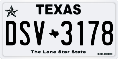 TX license plate DSV3178