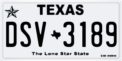 TX license plate DSV3189
