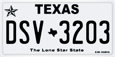 TX license plate DSV3203