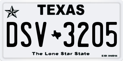 TX license plate DSV3205