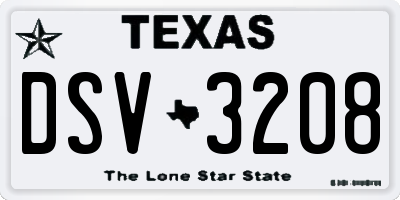 TX license plate DSV3208