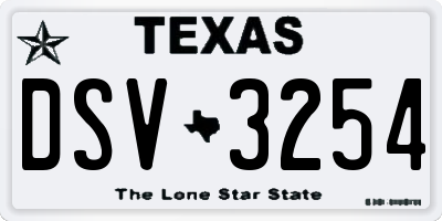 TX license plate DSV3254