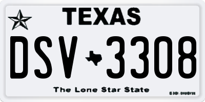 TX license plate DSV3308