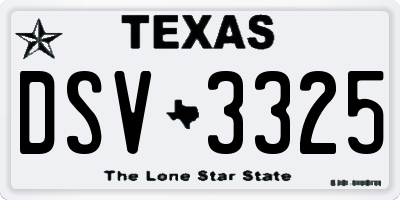 TX license plate DSV3325
