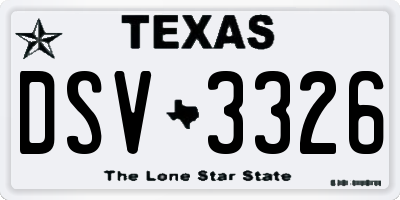 TX license plate DSV3326