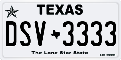 TX license plate DSV3333
