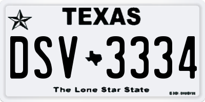 TX license plate DSV3334