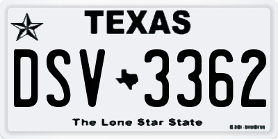 TX license plate DSV3362