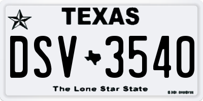 TX license plate DSV3540