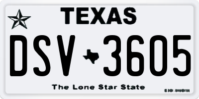 TX license plate DSV3605