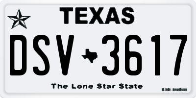 TX license plate DSV3617