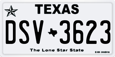 TX license plate DSV3623