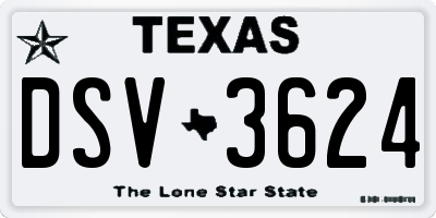 TX license plate DSV3624
