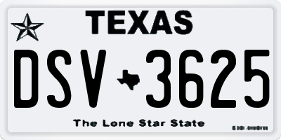 TX license plate DSV3625