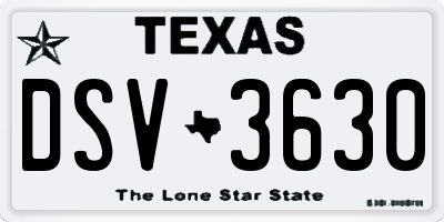TX license plate DSV3630
