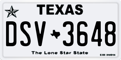 TX license plate DSV3648