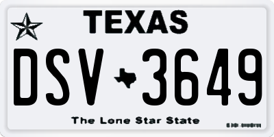 TX license plate DSV3649