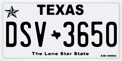 TX license plate DSV3650