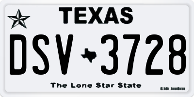 TX license plate DSV3728