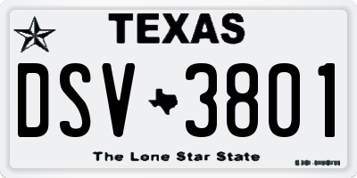 TX license plate DSV3801