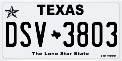 TX license plate DSV3803