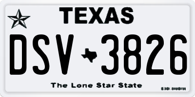 TX license plate DSV3826