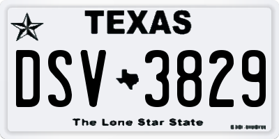 TX license plate DSV3829