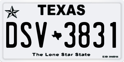 TX license plate DSV3831