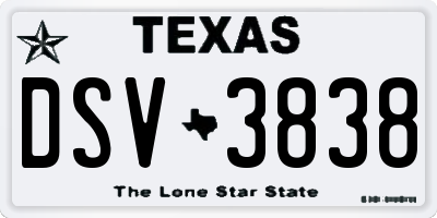TX license plate DSV3838