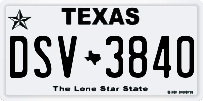 TX license plate DSV3840